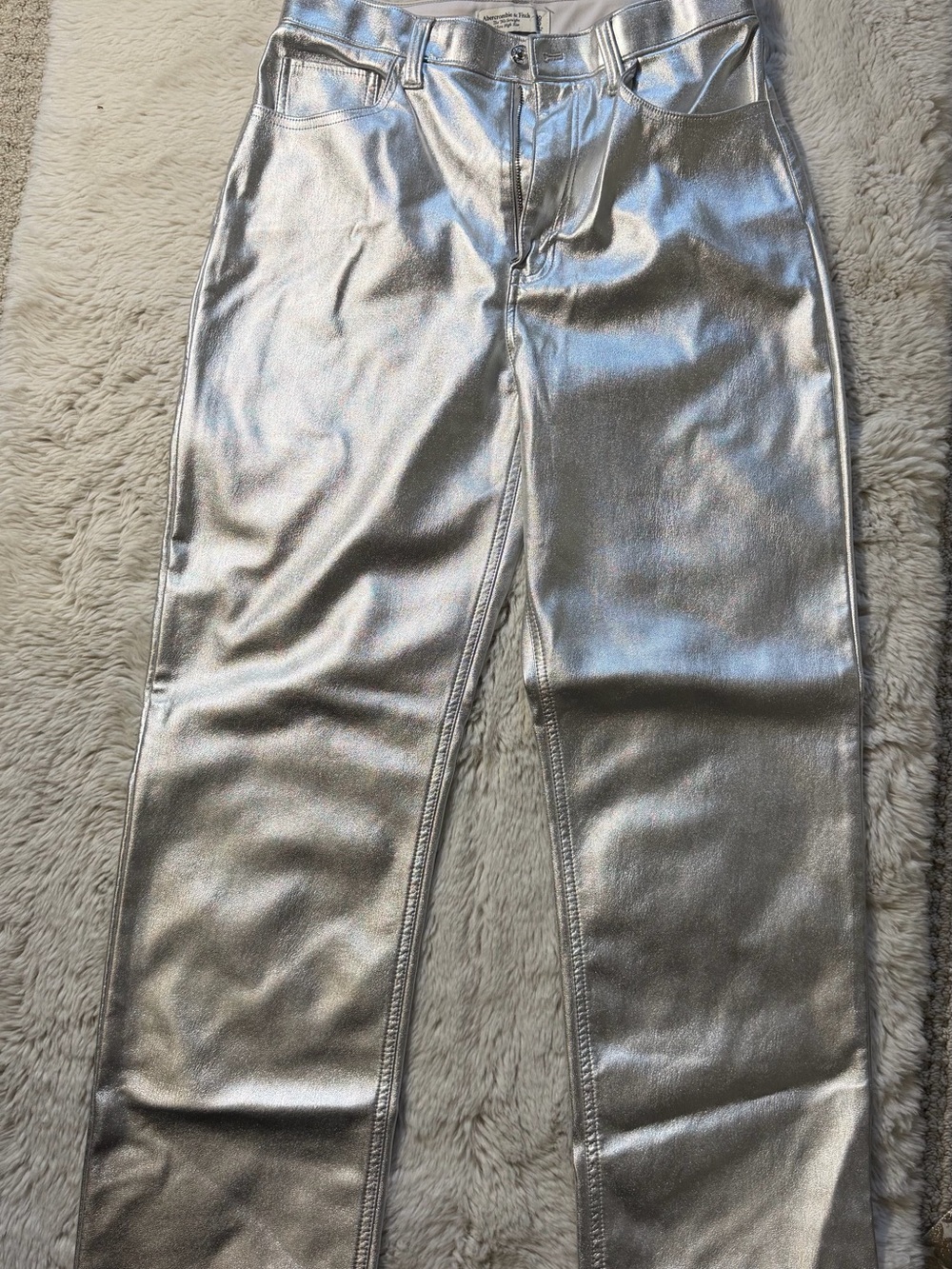 Abercrombie & Fitch Metallic Silver Ultra High Rise Straight Jeans